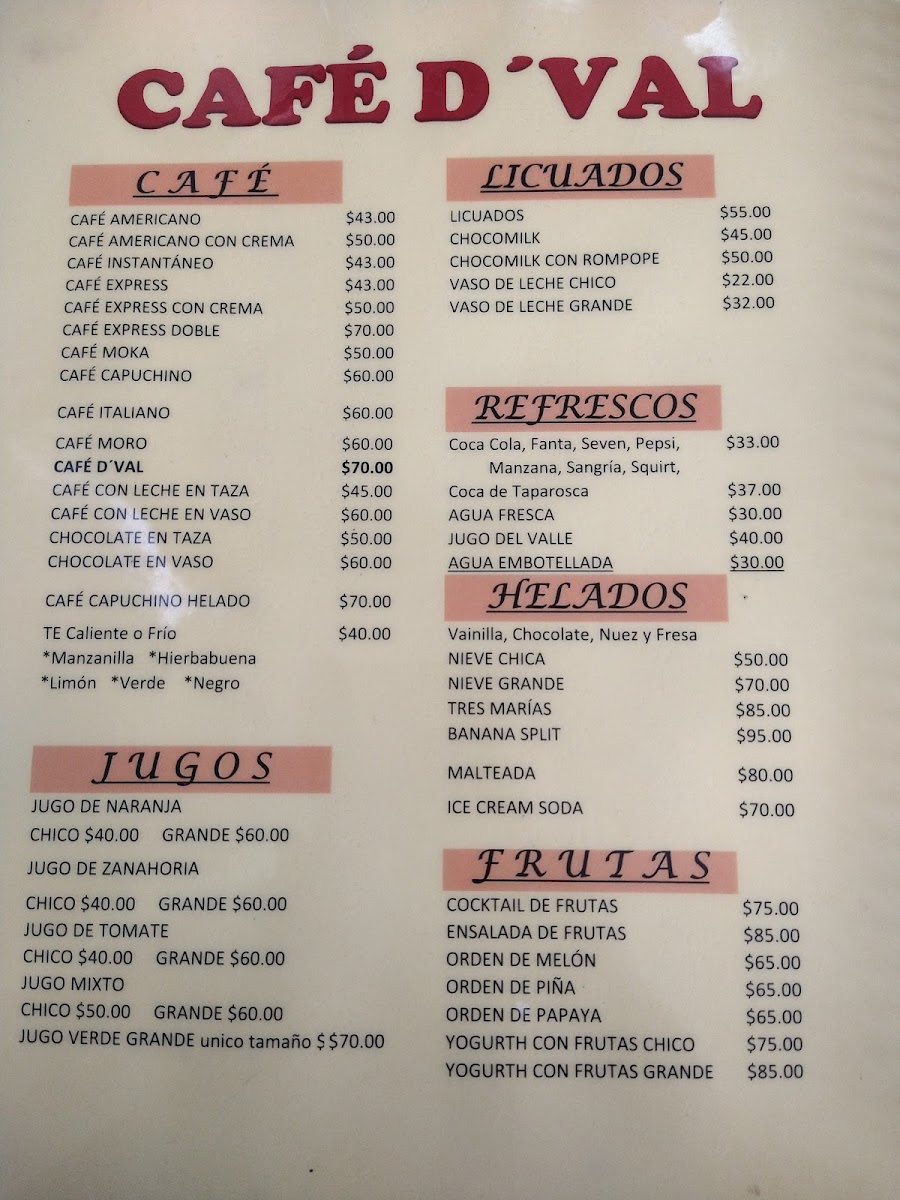 Café D'val Menu - Image 1